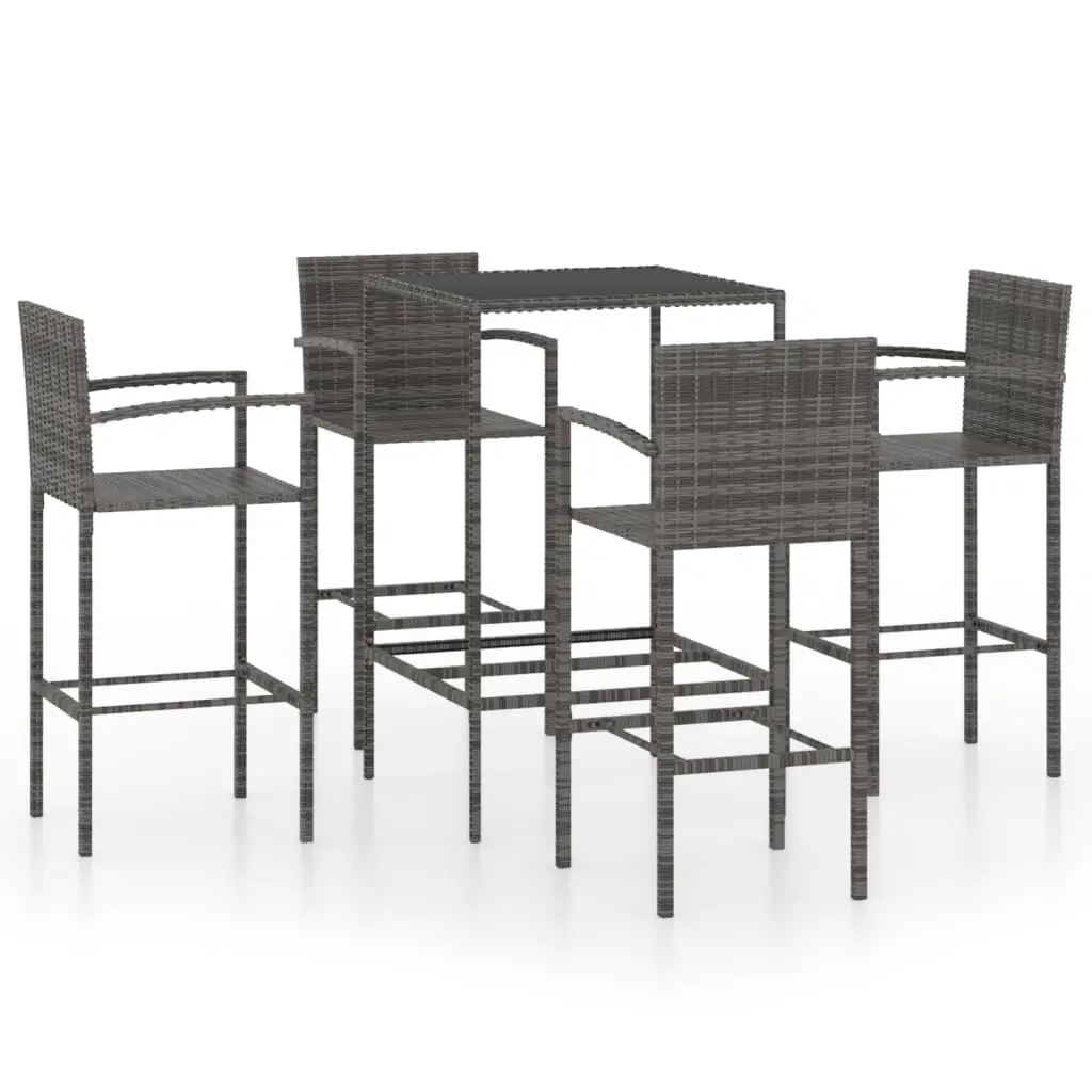 Ensemble de 5 pcs bar de jardin – Mobilier d’extérieur – Mobilier de jardin Résine tressée Gris-JU2091