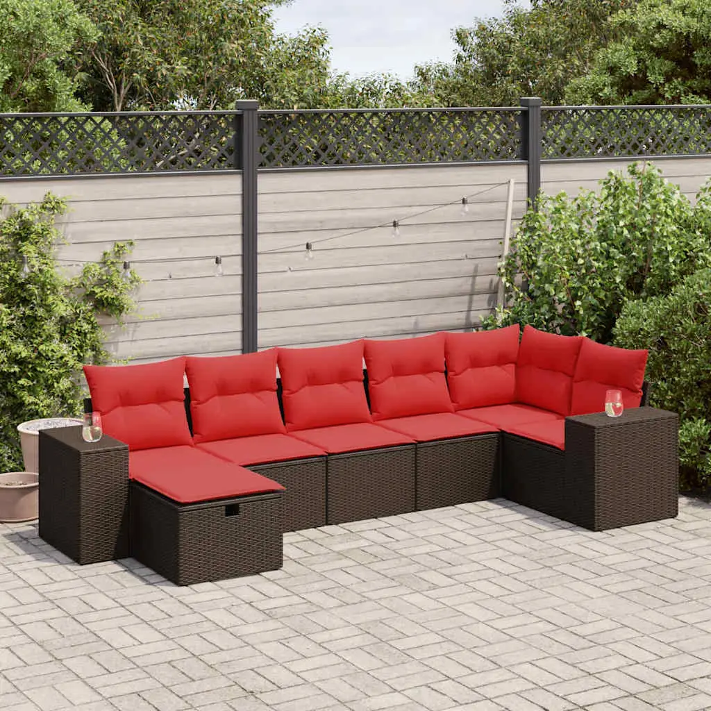 Ensemble de jardin 7 pcs en résine tressée avec rangement et pouf Marron – ComfortXL Outdoor Living