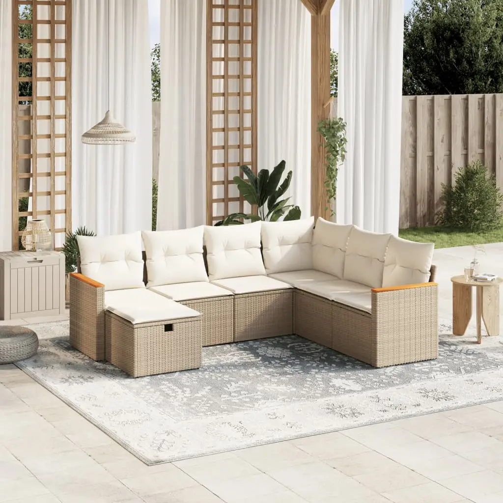 Ensemble de Jardin 7 pcs en Résine Tressée avec Table en Bois d’Acacia Beige – ComfortXL Outdoor Living