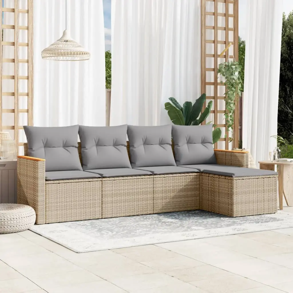 Ensemble canapé modulable 5 pcs résine tressée avec repose-pied extérieur Beige – ComfortXL Outdoor Living