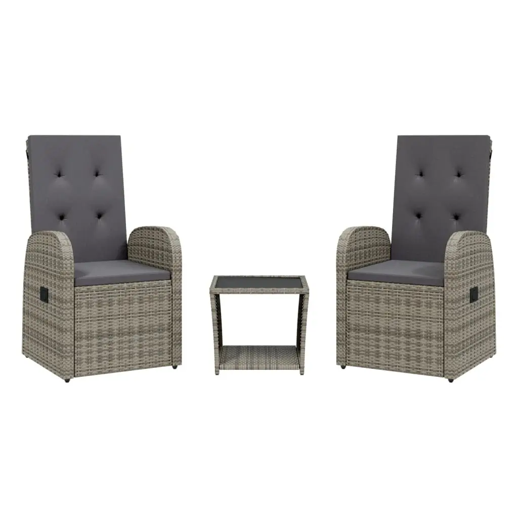 Ensemble de 3 pcs table de jardin avec chaises – mobilier de jardin coussins gris résine tressée-JU2436