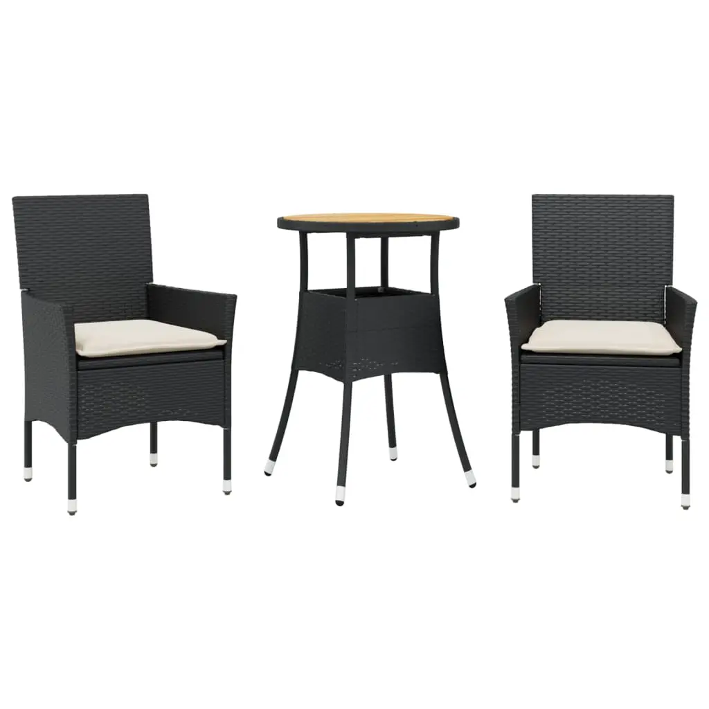 Ensemble de 3 pcs table de jardin et chaises avec coussins – mobilier de jardin noir rotin acacia-JU2783