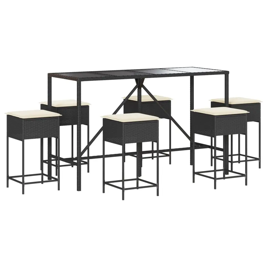 Ensemble de 7 pcs bar de jardin – Mobilier d’extérieur – Mobilier de jardin avec coussins noir poly rotin-JU2283
