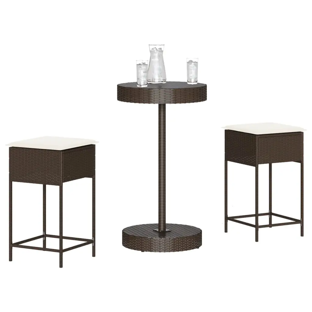 Ensemble de bar de jardin 3 pcs et coussins brun résine tressée vidaXL 3261440