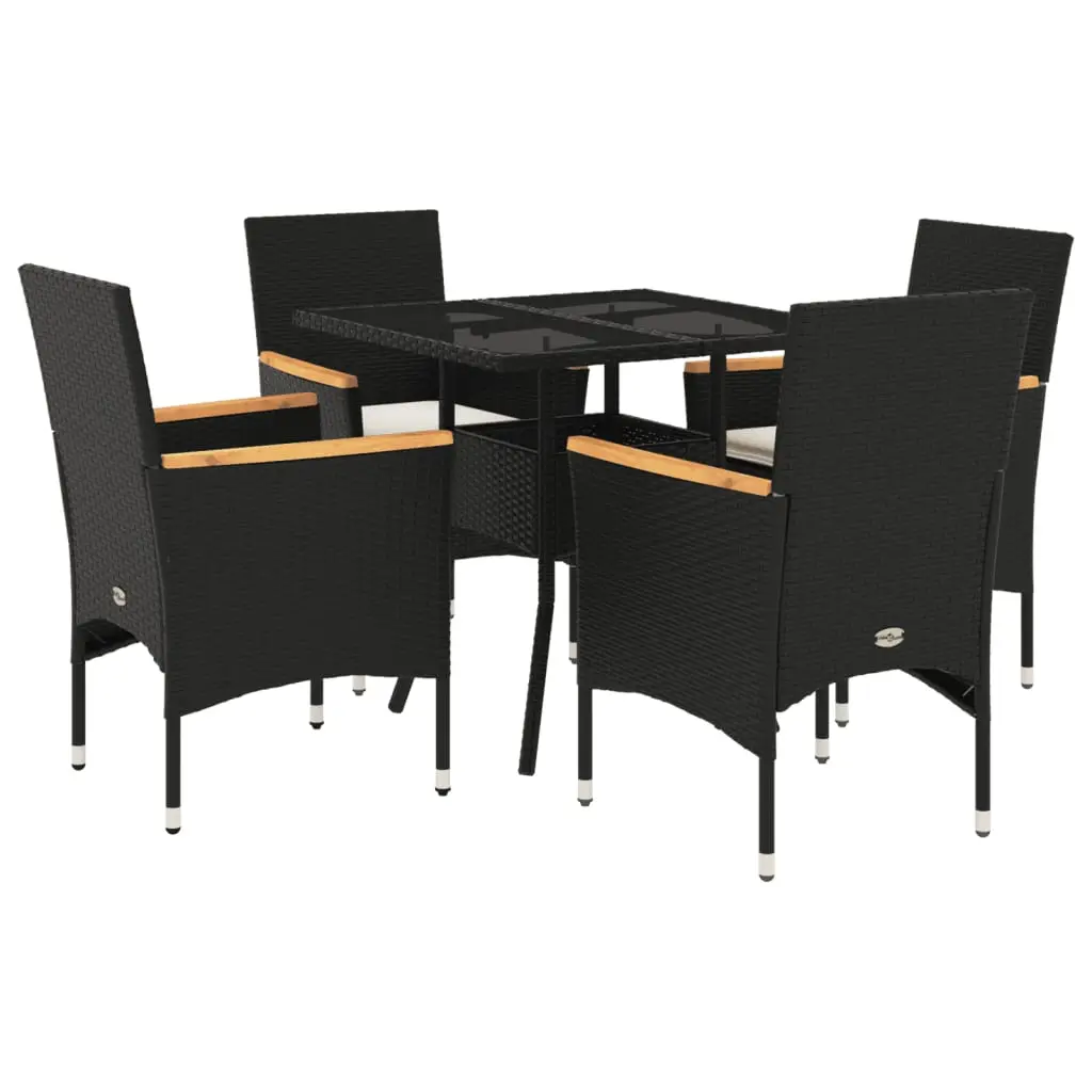 Ensemble de 5 pcs table de jardin et chaises avec coussins – mobilier de jardin noir rotin verre-JU2887