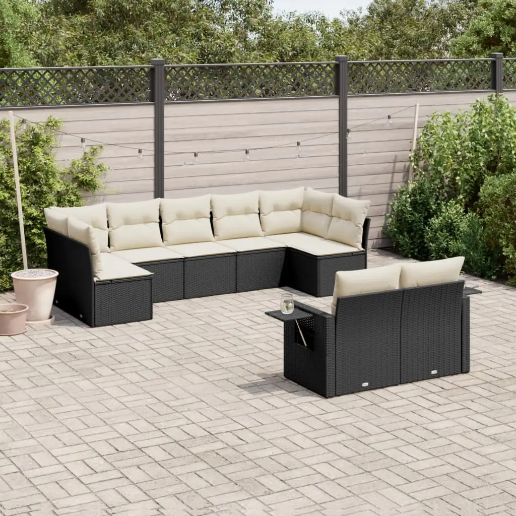 Ensemble canapé de jardin 9 places polyrotin modulable avec accoudoirs tablettes Noir et Blanc Crème – ComfortXL Outdoor Living