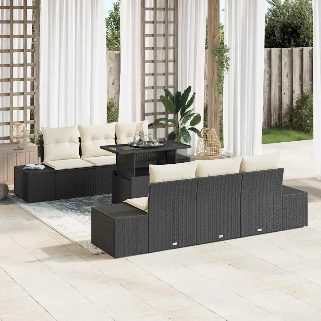 Ensemble de Canapés avec coussin 7 pcs Noir et Crème polyrotin vidaXL 3349103