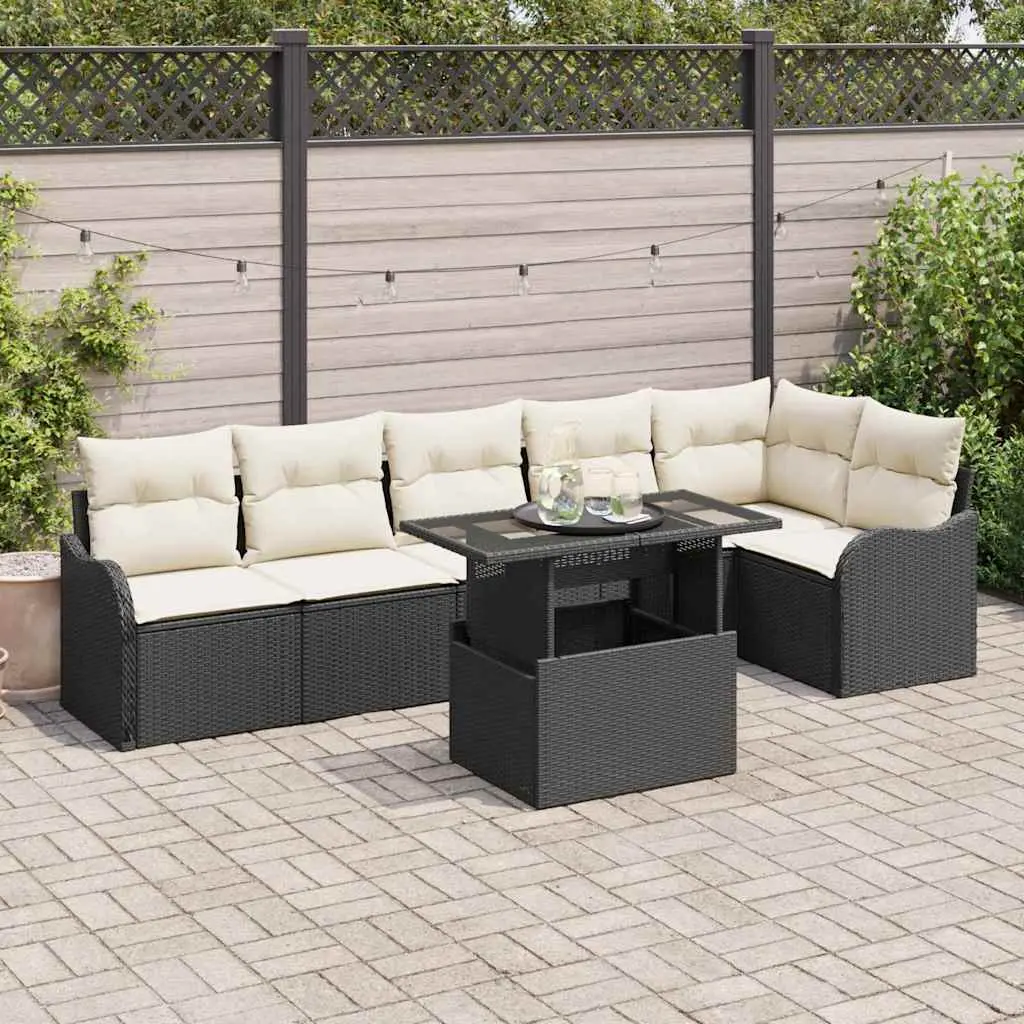 Ensemble de Canapés avec coussin 7 pcs Noir Poly rotin vidaXL 3348473