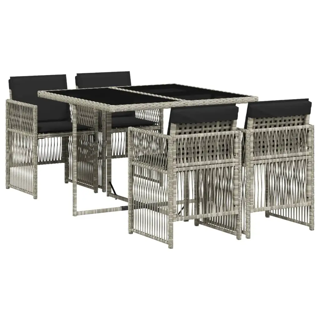 Ensemble de 5 pcs table de jardin et chaises avec coussins – mobilier de jardin gris clair rotin-JU2789