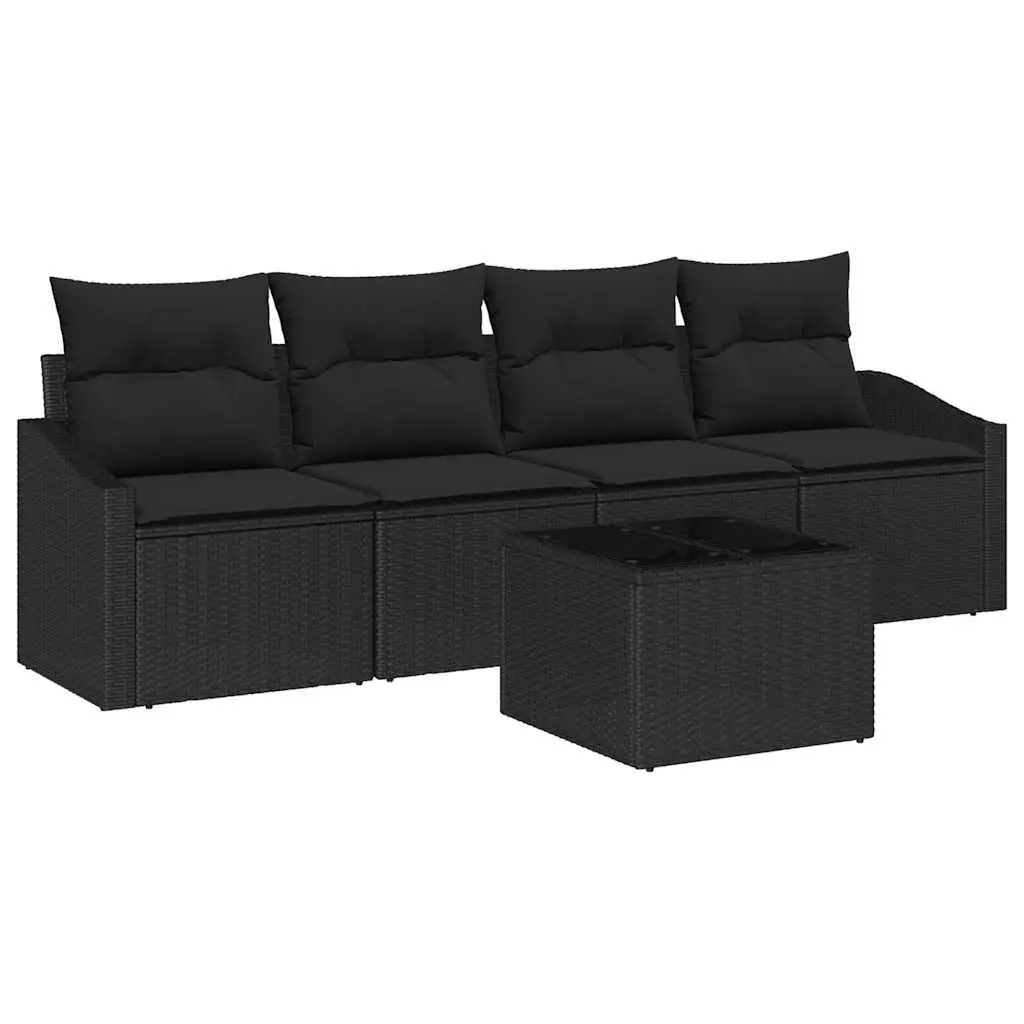 Ensemble de Canapés avec coussin 5 pcs | Canapé D’extérieur | Sofa De Jardin Noir polyrotin Maison Chic