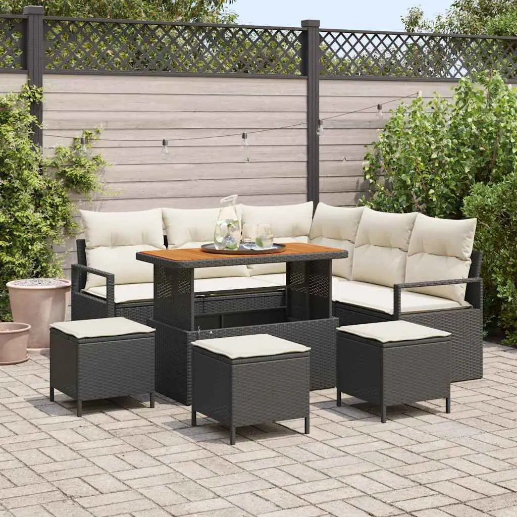 Ensemble de canapé de jardin avec coussin 9 pcs Noir polyrotin vidaXL 3362530