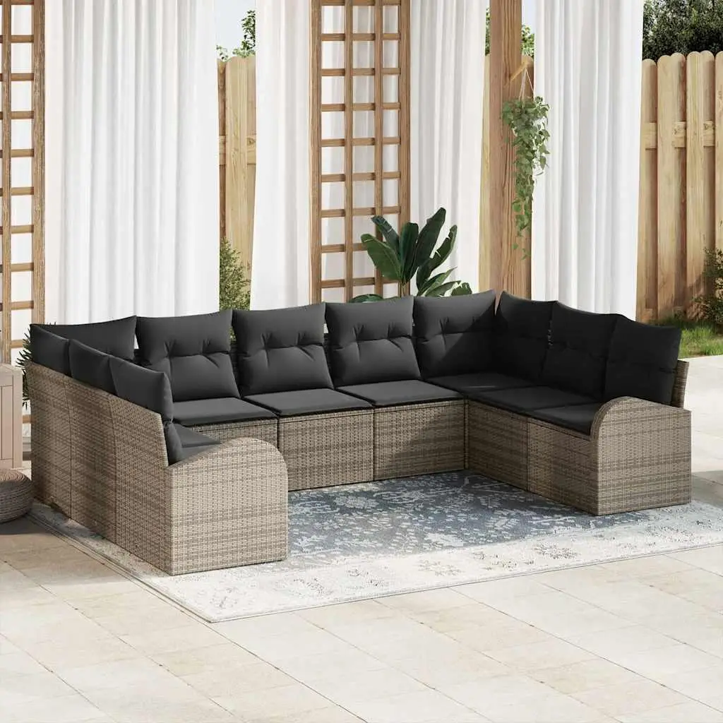 Ensemble de Canapés avec coussin 9 pcs Gris Poly Rattan vidaXL 3346199