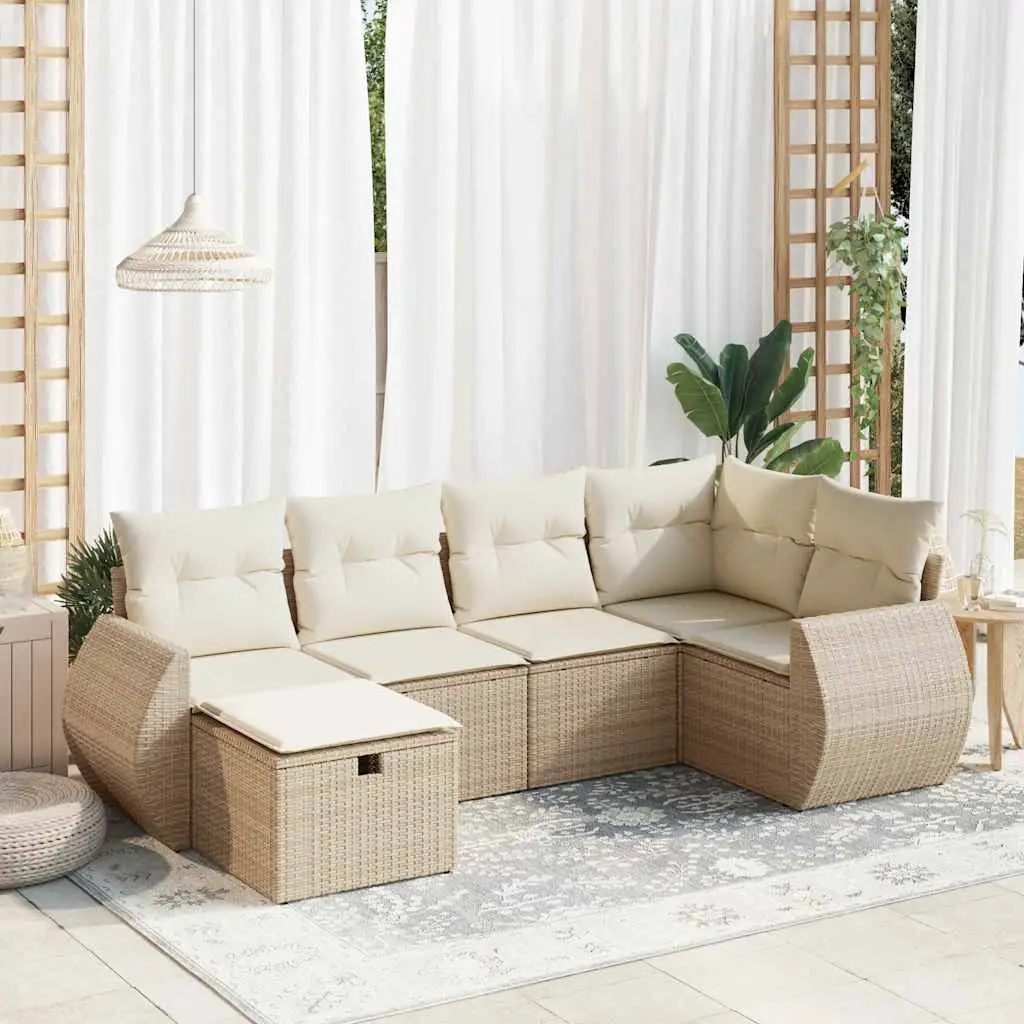 Ensemble canapés de jardin 6 places en résine tressée avec rangement et pouf Beige – ComfortXL Outdoor Living