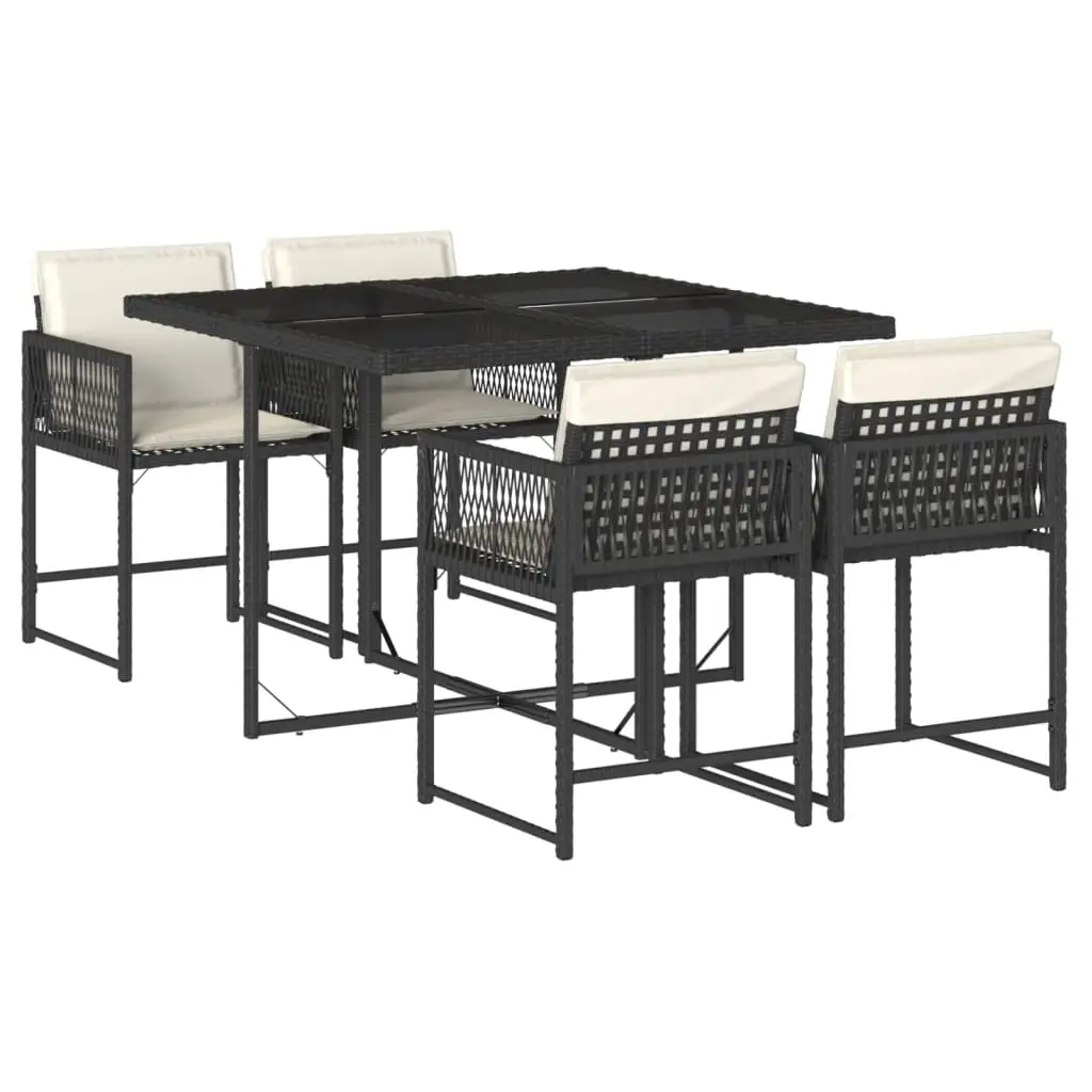 Ensemble de 5 pcs table de jardin et chaises avec coussins – mobilier de jardin Noir Résine tressée-JU2407