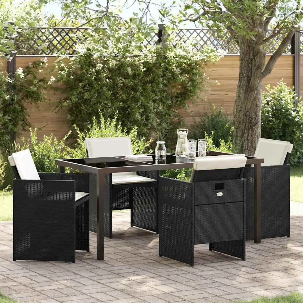 Ensemble de salle à manger pour jardin 5 pcs Noir polyrotin vidaXL 3380591 Noir et blanc crème