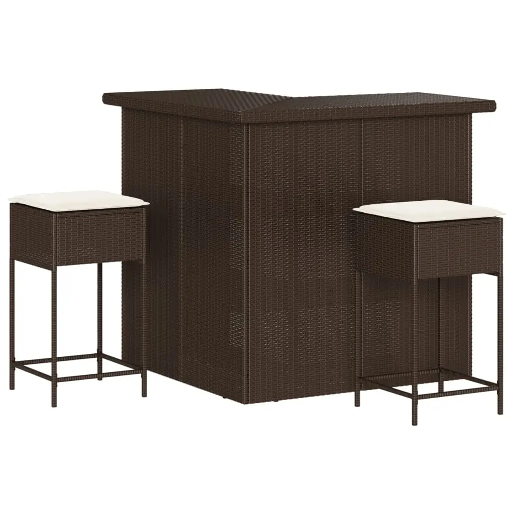 Ensemble de 3 pcs bar de jardin – Mobilier d’extérieur – Mobilier de jardin et coussins brun résine tressée-JU2078