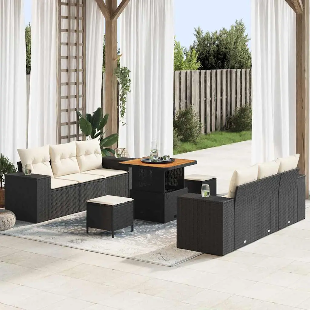 Ensemble de canapé de jardin avec coussin 9 pcs Noir Poly rotin vidaXL 3361955