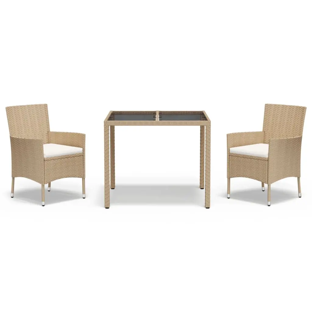 Ensemble de 3 pcs table de jardin et chaises avec coussins – mobilier de jardin Beige poly rotin-JU2674