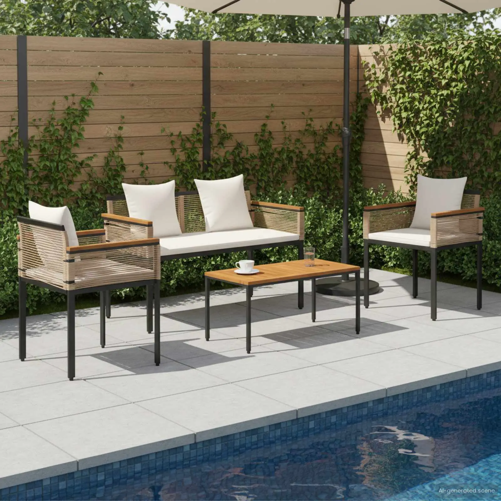 Ensemble de meubles d’extérieur Beige et blanc crème polyrotin vidaXL 42025228