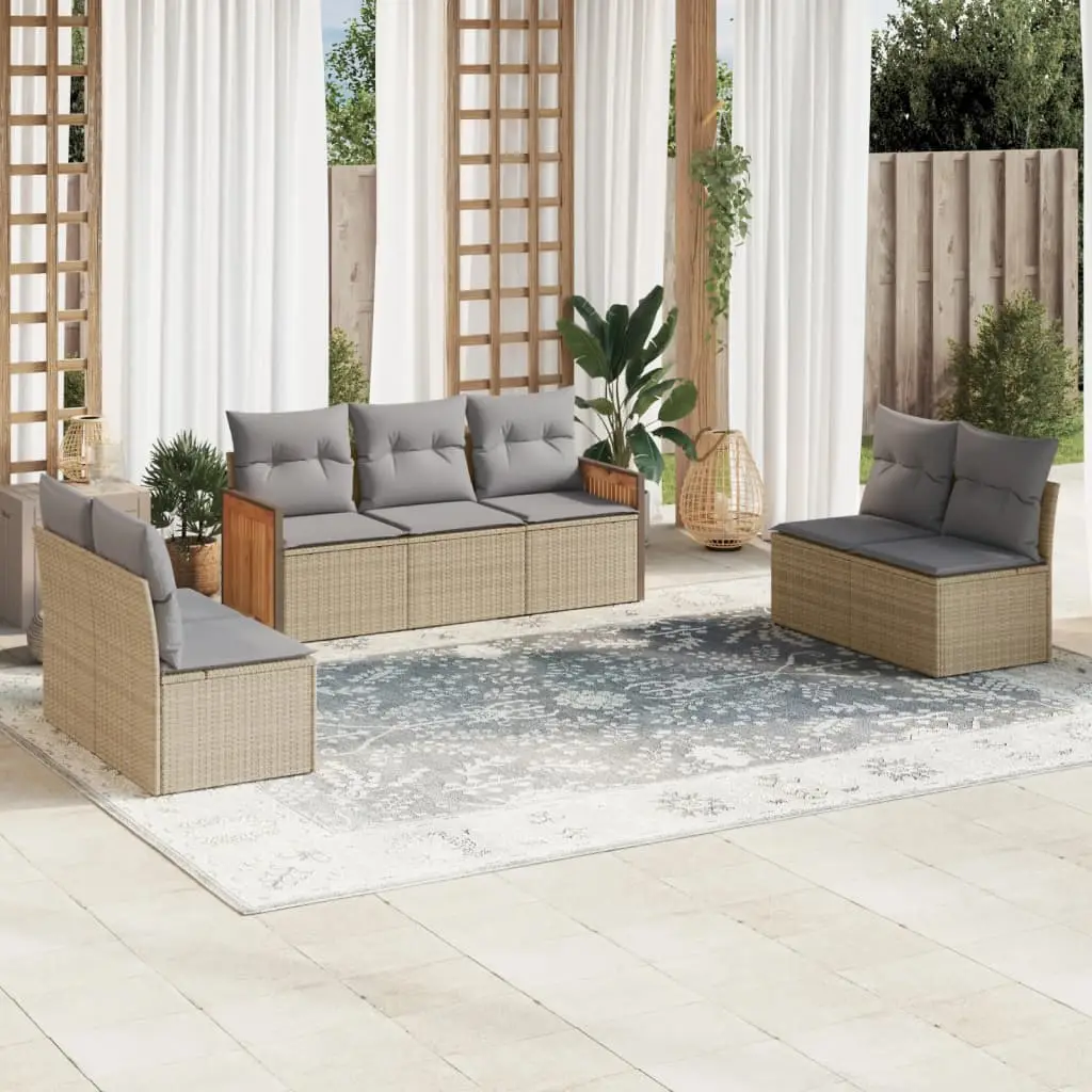 Ensemble canapés de jardin 7 places poly rotin résistant modulable pour terrasse et balcon Beige et gris clair – ComfortXL Outdoor Living