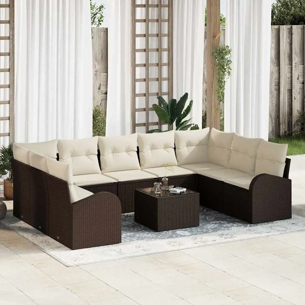 Ensemble de Canapés avec coussin 10 pcs Marron Poly Rattan vidaXL 3346208
