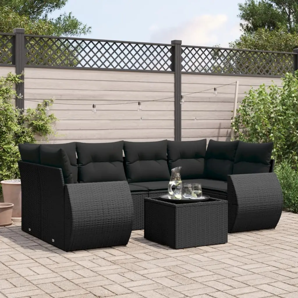 Ensemble Canapé de Jardin d’Angle 7 Pièces Modulable en Résine Tressée Noir – ComfortXL Outdoor Living