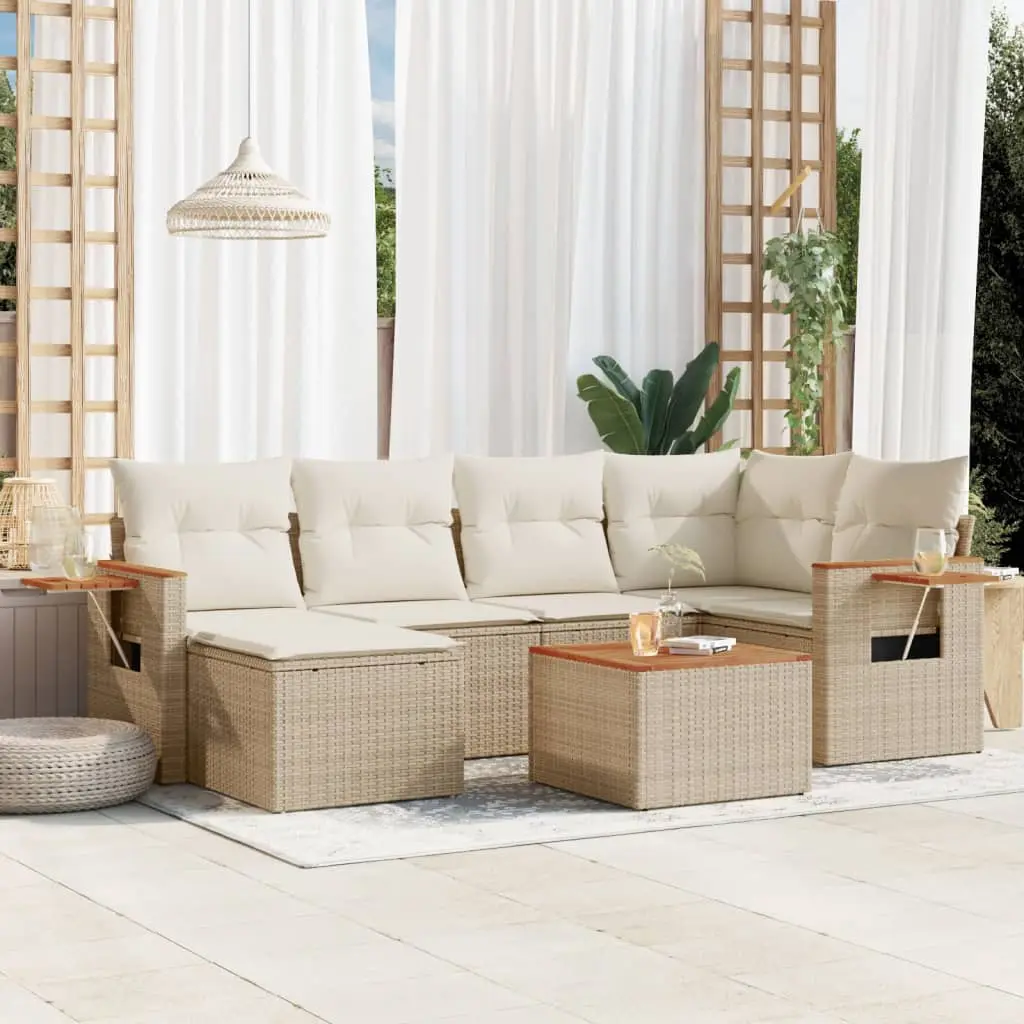 Ensemble d’Extérieur 7 pcs Résine Tressée avec Table Pouf et Rangement Beige – ComfortXL Outdoor Living