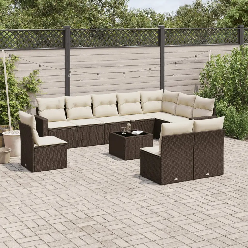 Ensemble Canapé de Jardin 11 pcs Résine Tressée Modulable 10 Places pour Terrasse Marron – ComfortXL Outdoor Living