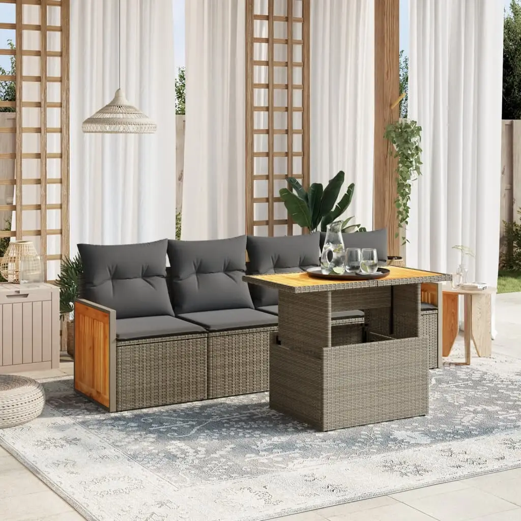 Ensemble de balcon 5 pièces en résine tressée avec table ajustable Gris – ComfortXL Outdoor Living