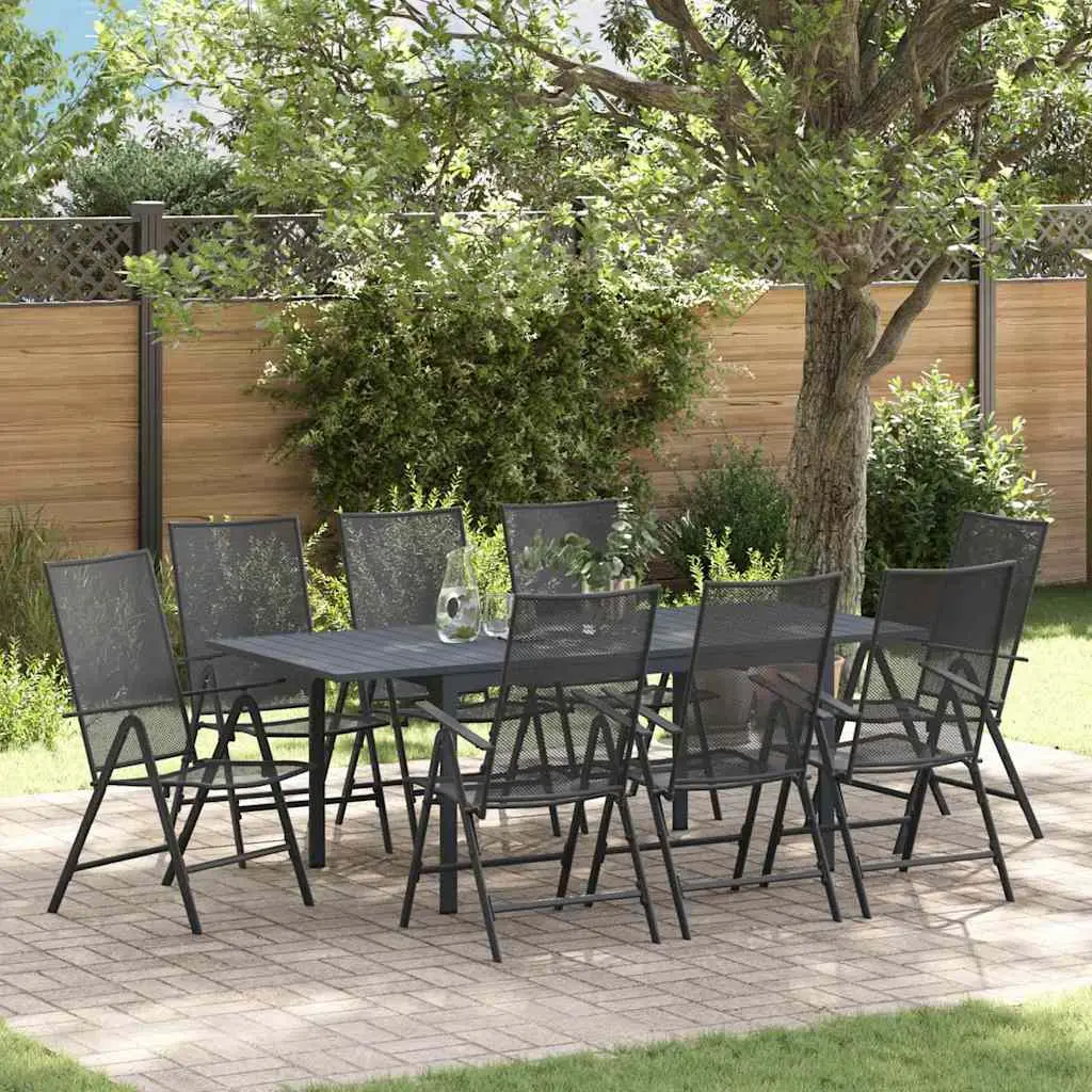 Ensemble de Jardin Pliable 8 Personnes en Acier Table Extensible 9 Pièces Anthracite – ComfortXL Outdoor Living