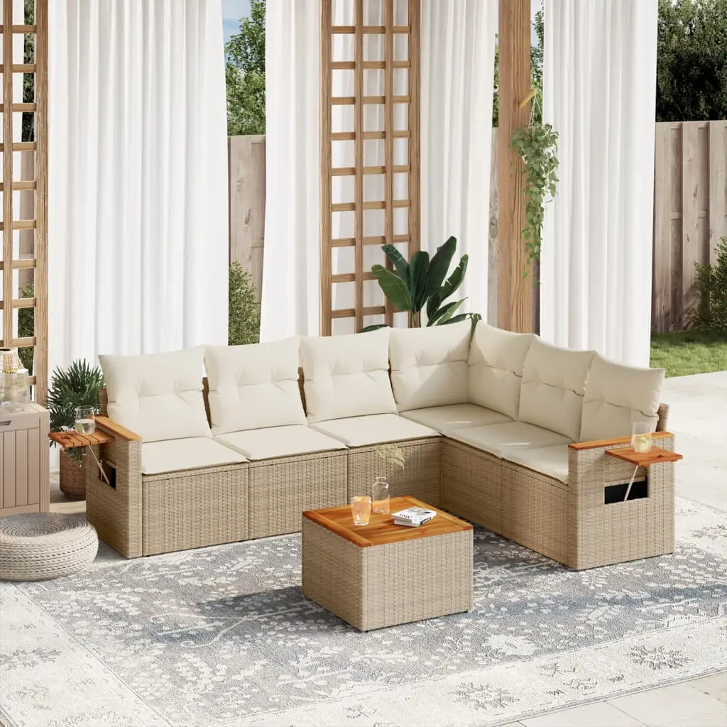 Ensemble de Jardin 7 pcs en Résine Tressée avec Coffre de Rangement et Coussins Crème Beige – ComfortXL Outdoor Living