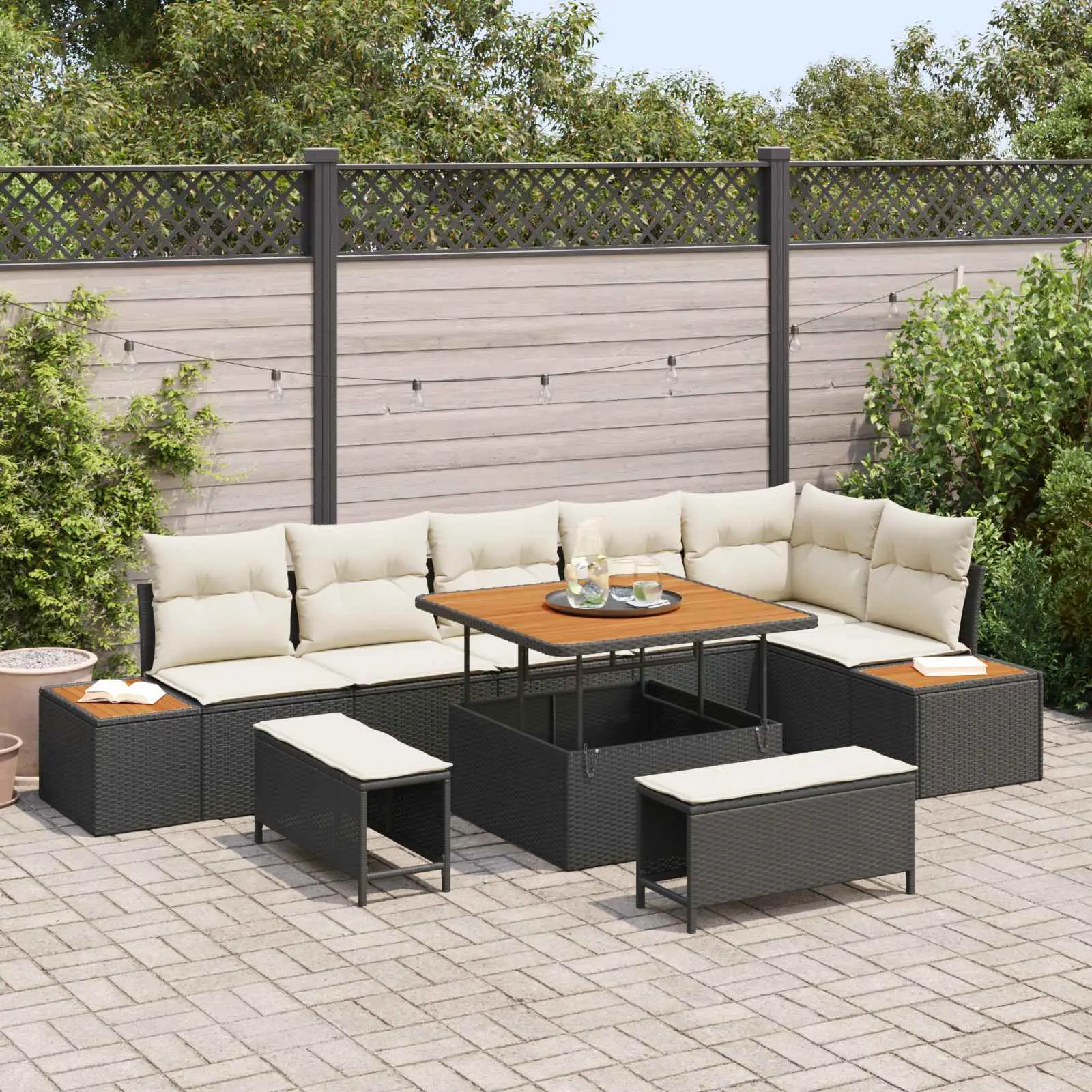 Ensemble de canapé de jardin avec coussin 9 pcs Noir et Crème vidaXL 3363315 Noir et blanc crème