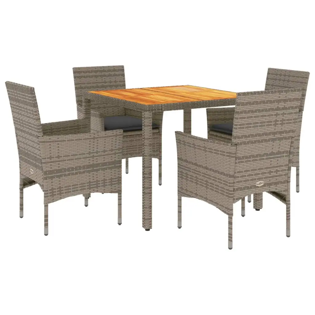 Ensemble de 5 pcs table de jardin et chaises avec coussins – mobilier de jardin gris rotin acacia-JU2798