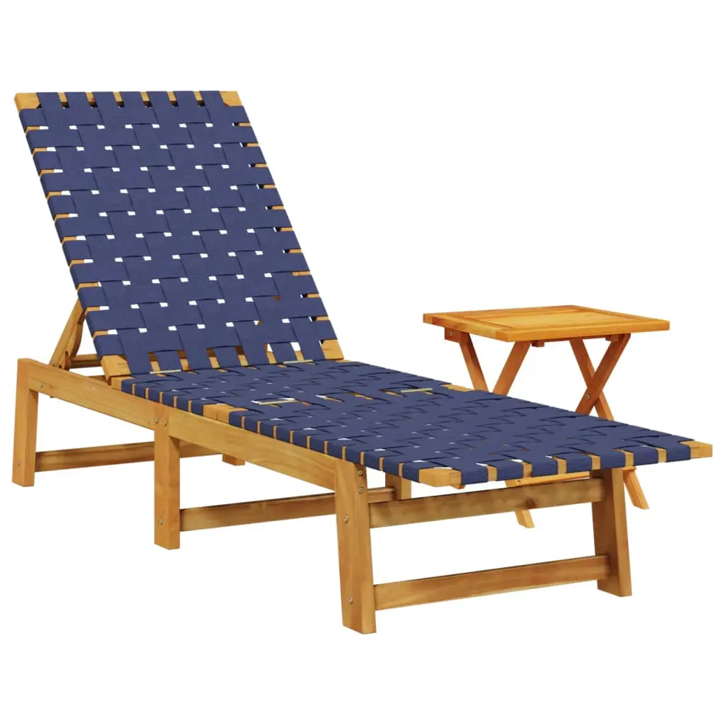 Ensemble de 3 pcs Bain de soleil – Transats – Chaises longues et table bleu foncé bois d’acacia solide tissu – MEUBLE PRO