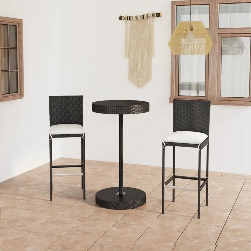 Ensemble de bar de jardin 3 pcs et coussins Résine tressée Noir vidaXL 3064764
