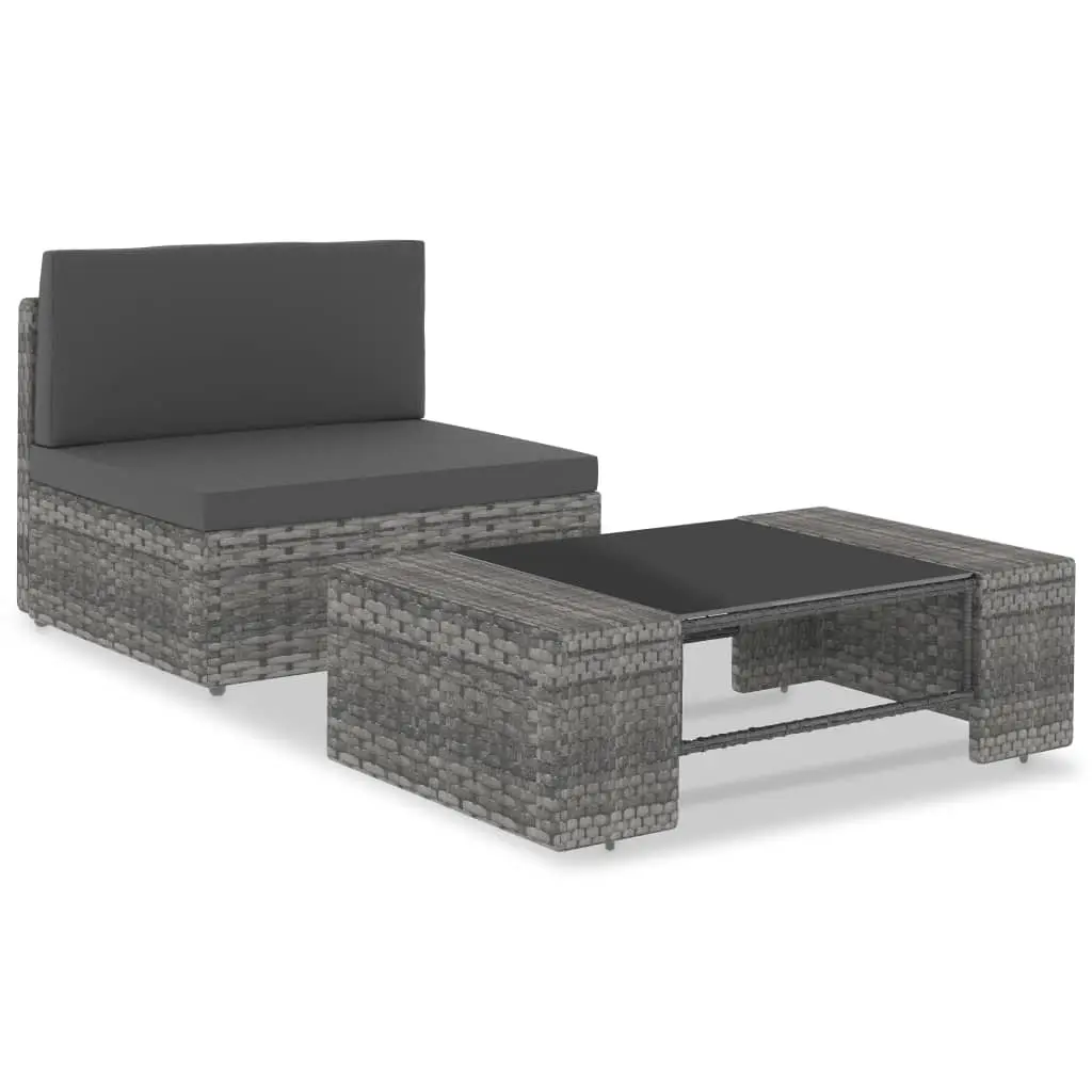 Ensemble de jardin modulable 2 pièces Résine tressée Canapé et Table basse pour Balcon Gris – ComfortXL Outdoor Living