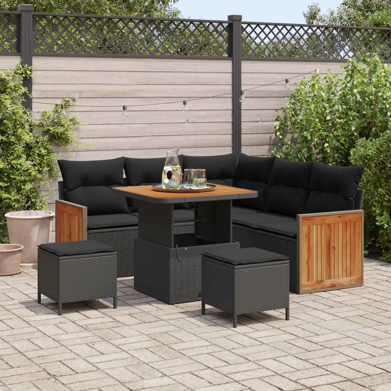 Ensemble de canapé de jardin avec coussin 9 pcs Noir polyrotin vidaXL 3365249