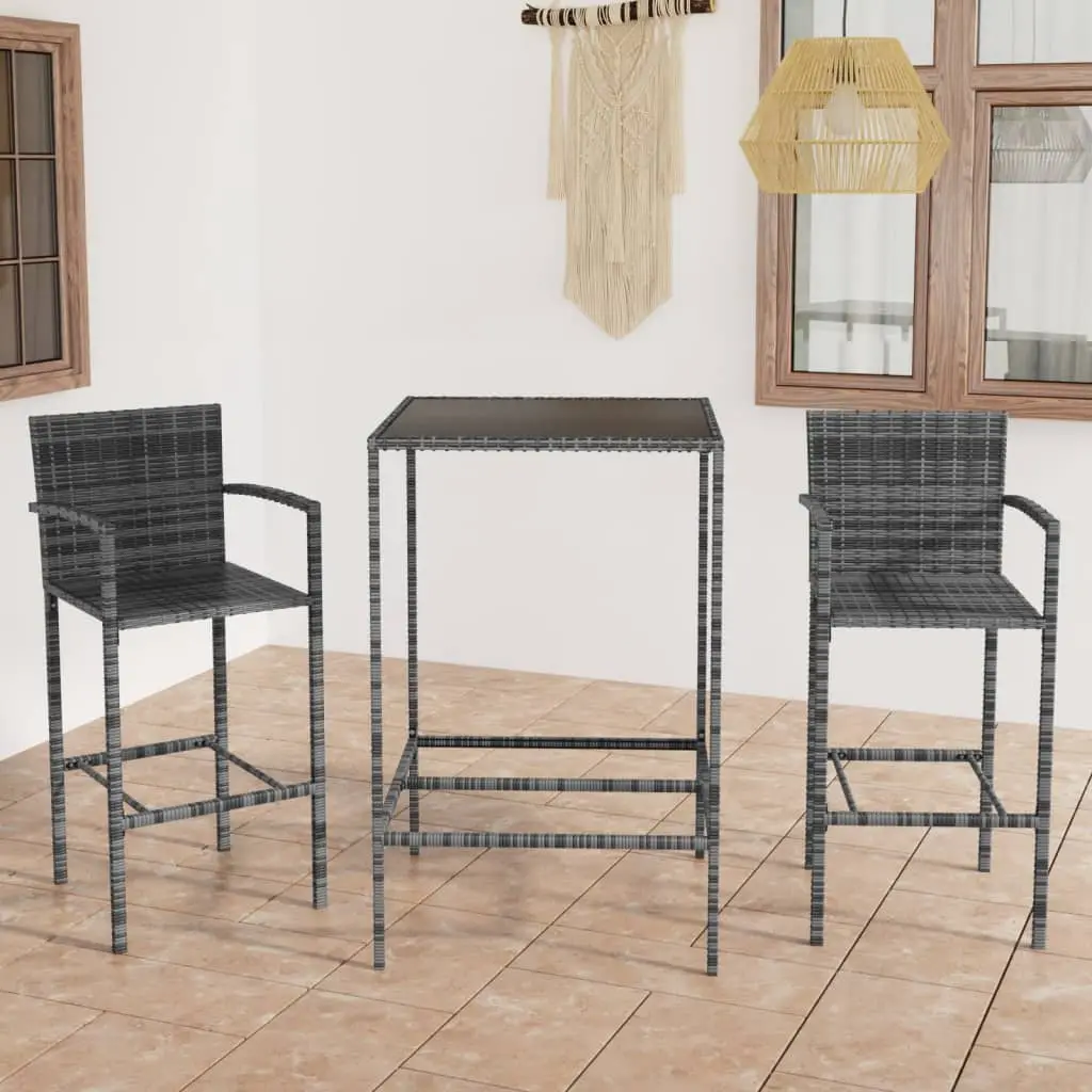 Ensemble de bar de jardin 3 pcs Résine tressée Gris vidaXL 3064838