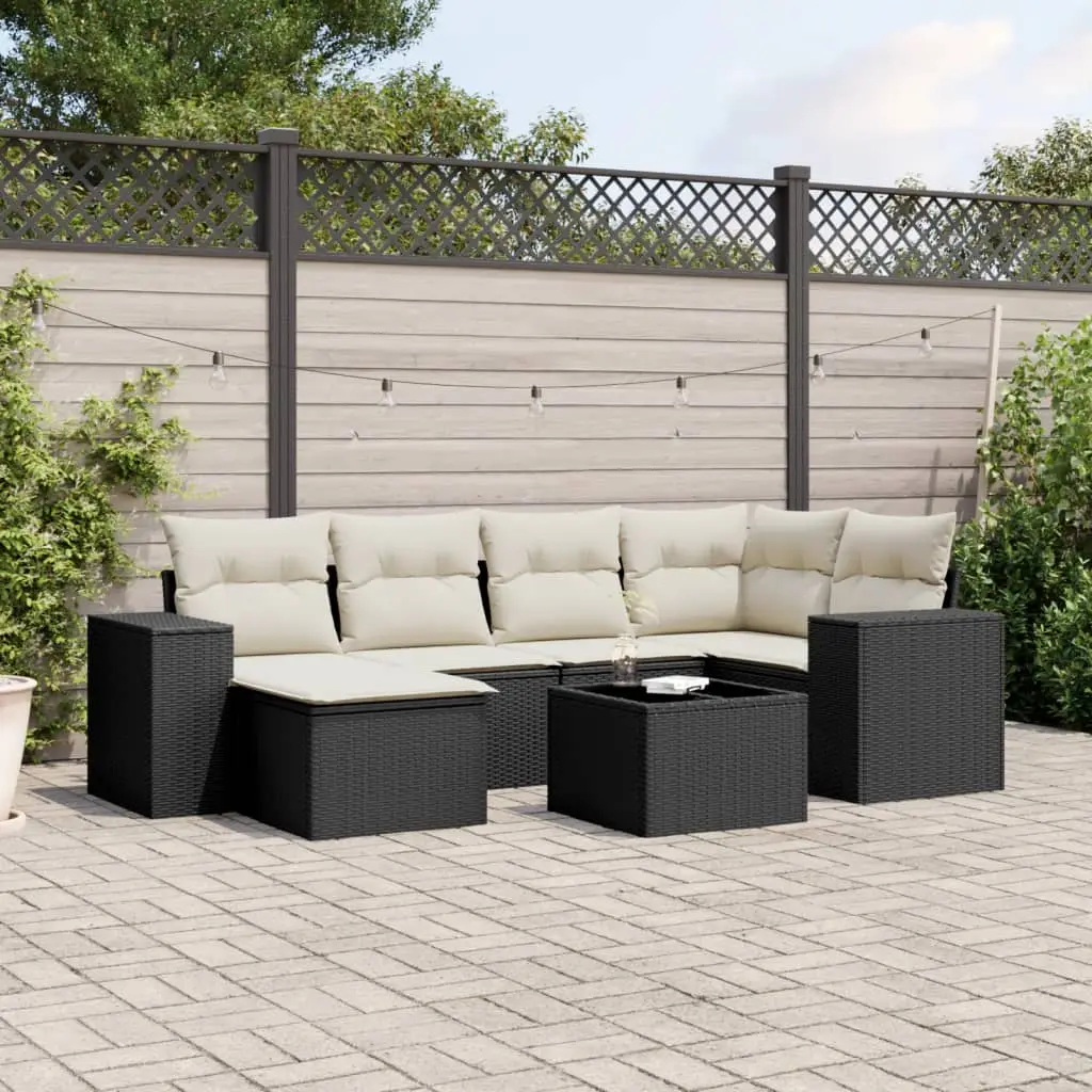 Ensemble de jardin 6 places avec coffre de rangement et table basse en résine tressée pour patio Noir et Blanc Crème – ComfortXL Outdoor Living