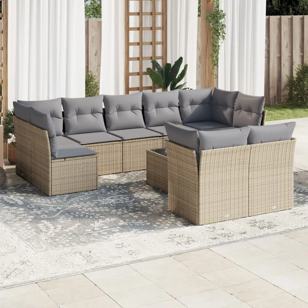 Ensemble Canapé de Jardin 9 Places Modulable en Résine Tressée avec Table Basse pour Balcon Beige Coussins Gris Clair – ComfortXL Outdoor Living