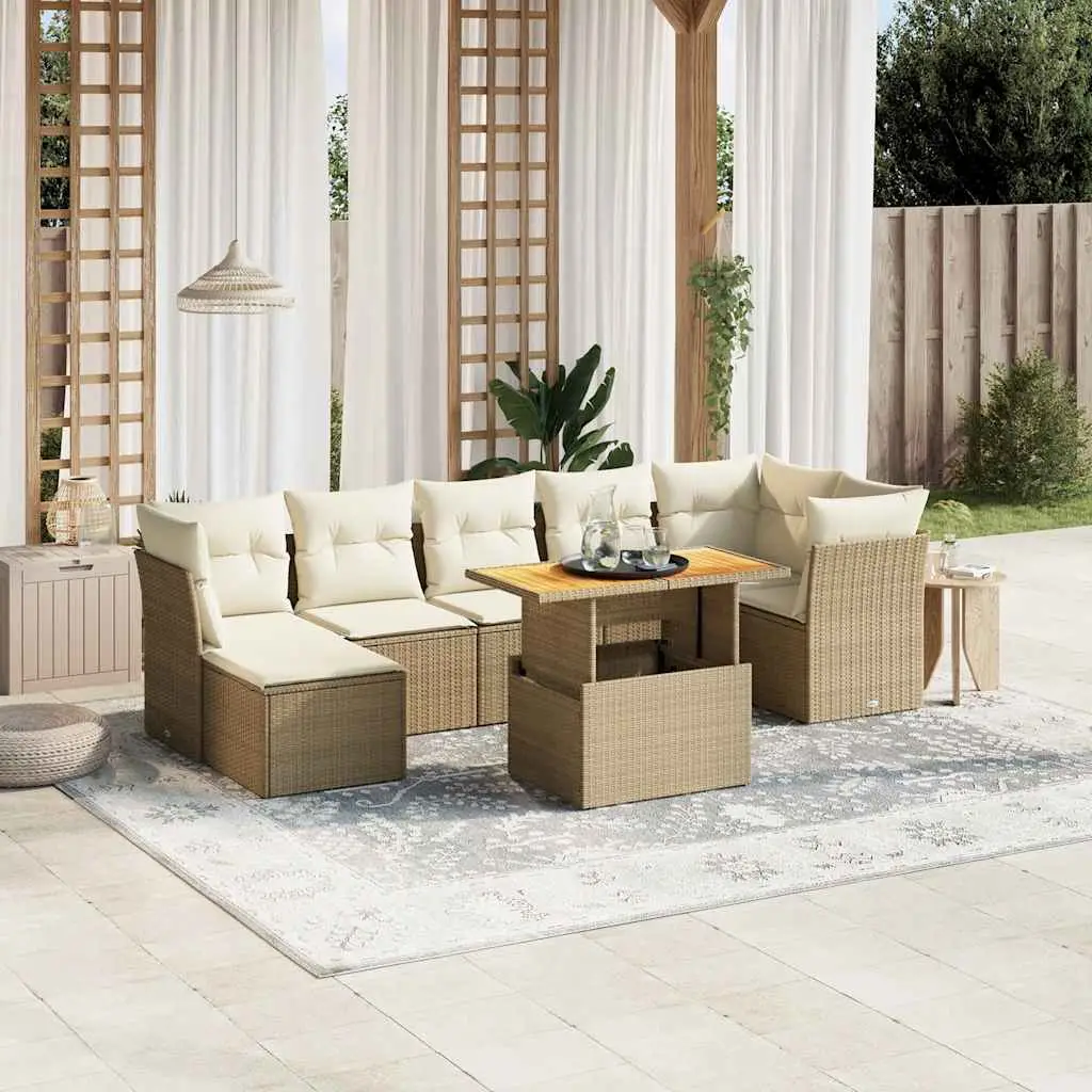 Ensemble de Jardin 8 Personnes Résine Tressée Beige Table Bois Ajustable – ComfortXL Outdoor Living