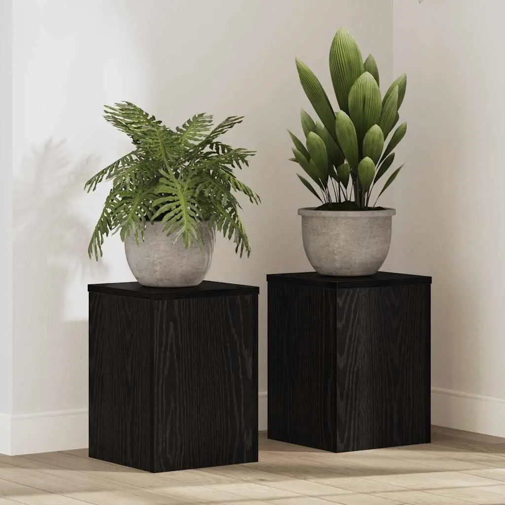 Ensemble de 2 Supports pour Pots Bois Ingénierie Design Moderne pour Intérieur Extérieur Chêne Noir 35 cm – ComfortXL Outdoor Living