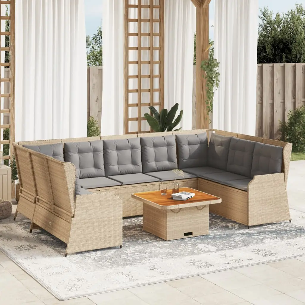 Ensemble de jardin 7 pcs résine tressée avec bancs inclinables et table ajustable beige – ComfortXL Outdoor Living