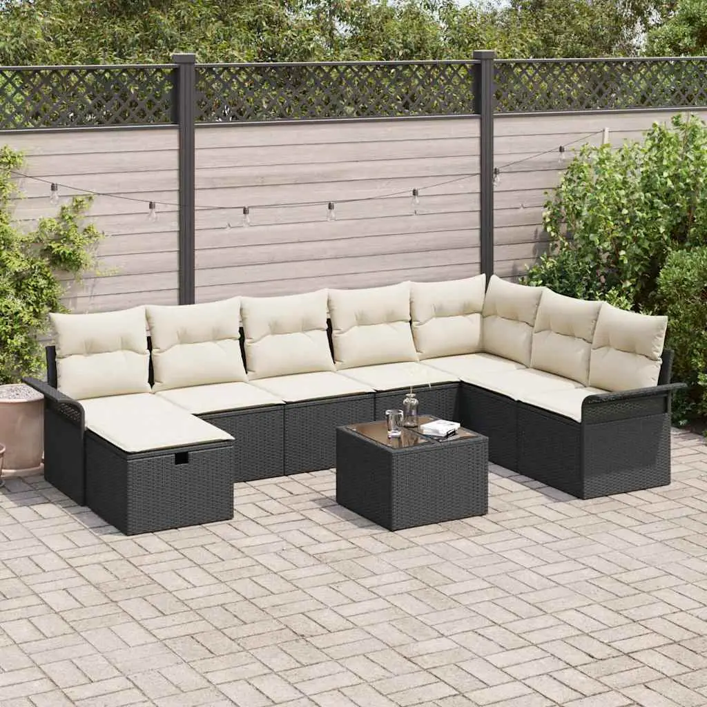 Ensemble de canapé de jardin avec coussin 9 pcs Noir Poly rotin vidaXL 3360268