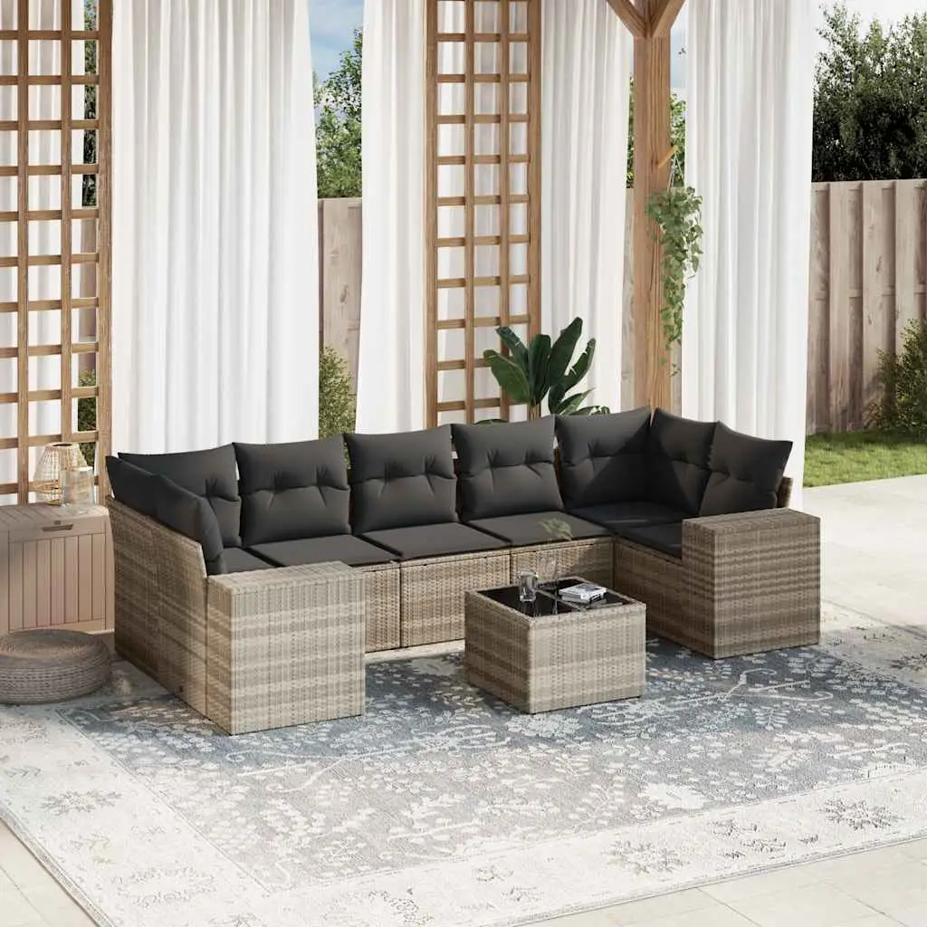 Ensemble de Jardin 8 Pièces Résine Tressée Gris Clair et Coussins Gris Foncé Modulable – ComfortXL Outdoor Living