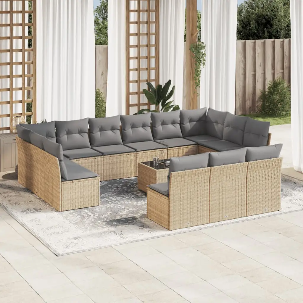 Ensemble Canapé Extérieur 13 Places Modulable en Poly Rotin pour Grande Famille Beige Coussins Gris Clair – ComfortXL Outdoor Living