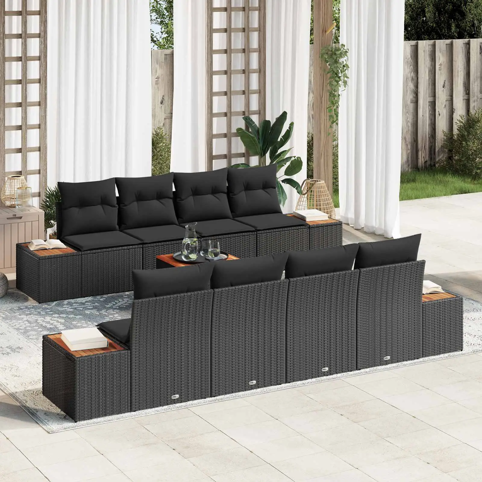 Ensemble de canapé de jardin avec coussin 9 pcs Noir Poly rotin vidaXL 3356718