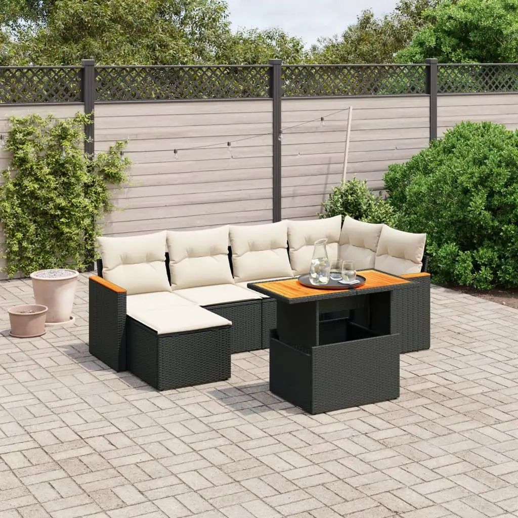 Ensemble de jardin 6 places résine tressée modulable avec pouf et table Noir – ComfortXL Outdoor Living