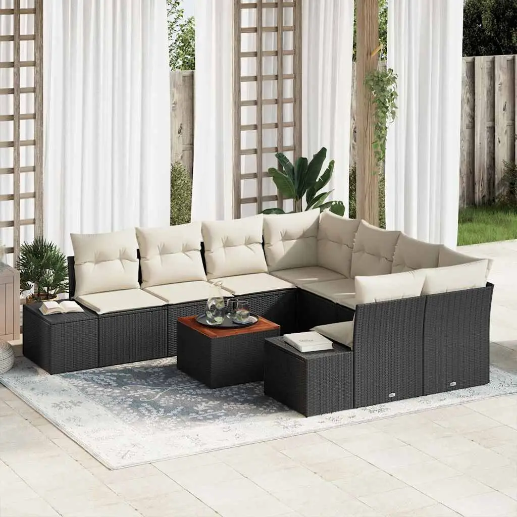 Ensemble canapé de jardin 9 pcs avec coussins en résine tressée Noir – ComfortXL Outdoor Living