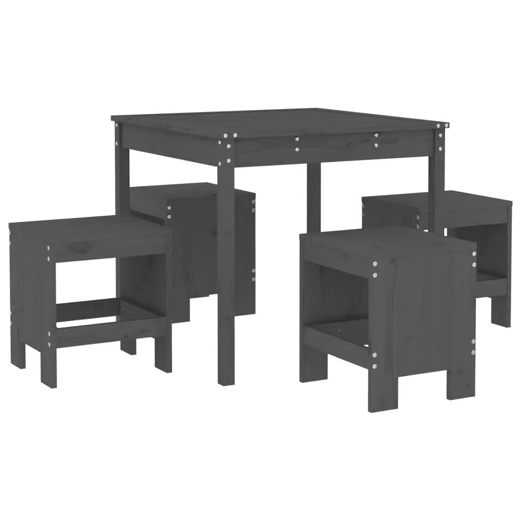 Ensemble de 5 pcs table de jardin avec chaises – mobilier de jardin gris bois massif de pin-JU2636